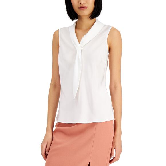 Tahari ASL Sailor-Style Tie-Neck Sleeveless Top Suit Separate White NWT Size XL - Picture 1 of 8